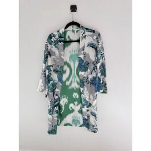 Chico's Tropic Emerald Floral Ikat reversible duster jacket-Size 1 (8-10)
